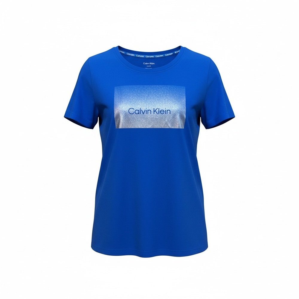 Calvin Klein Royal Blue Short Sleeve Tee with Metallic Logo Panel